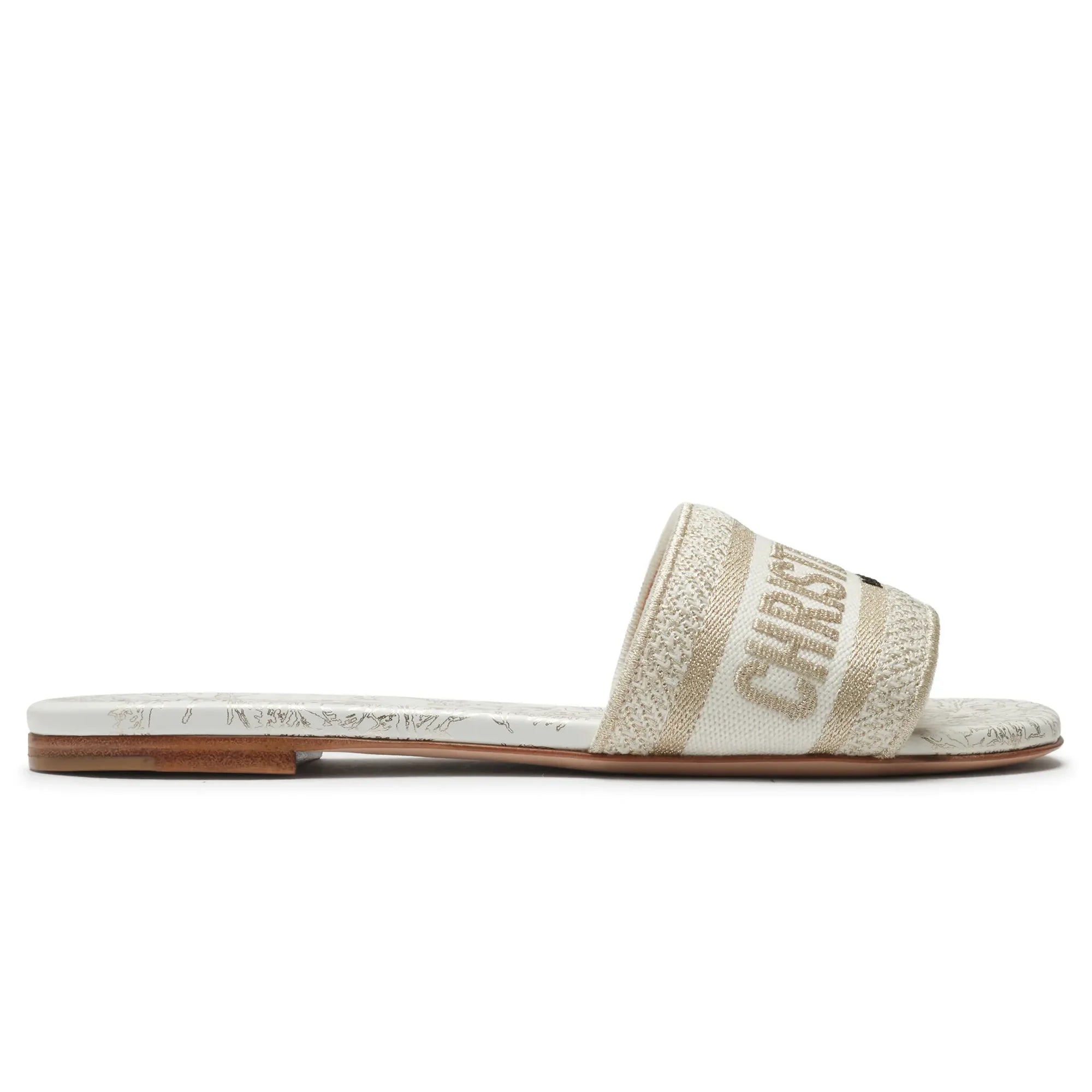 Dway Embroidered Cotton Gold White Slides