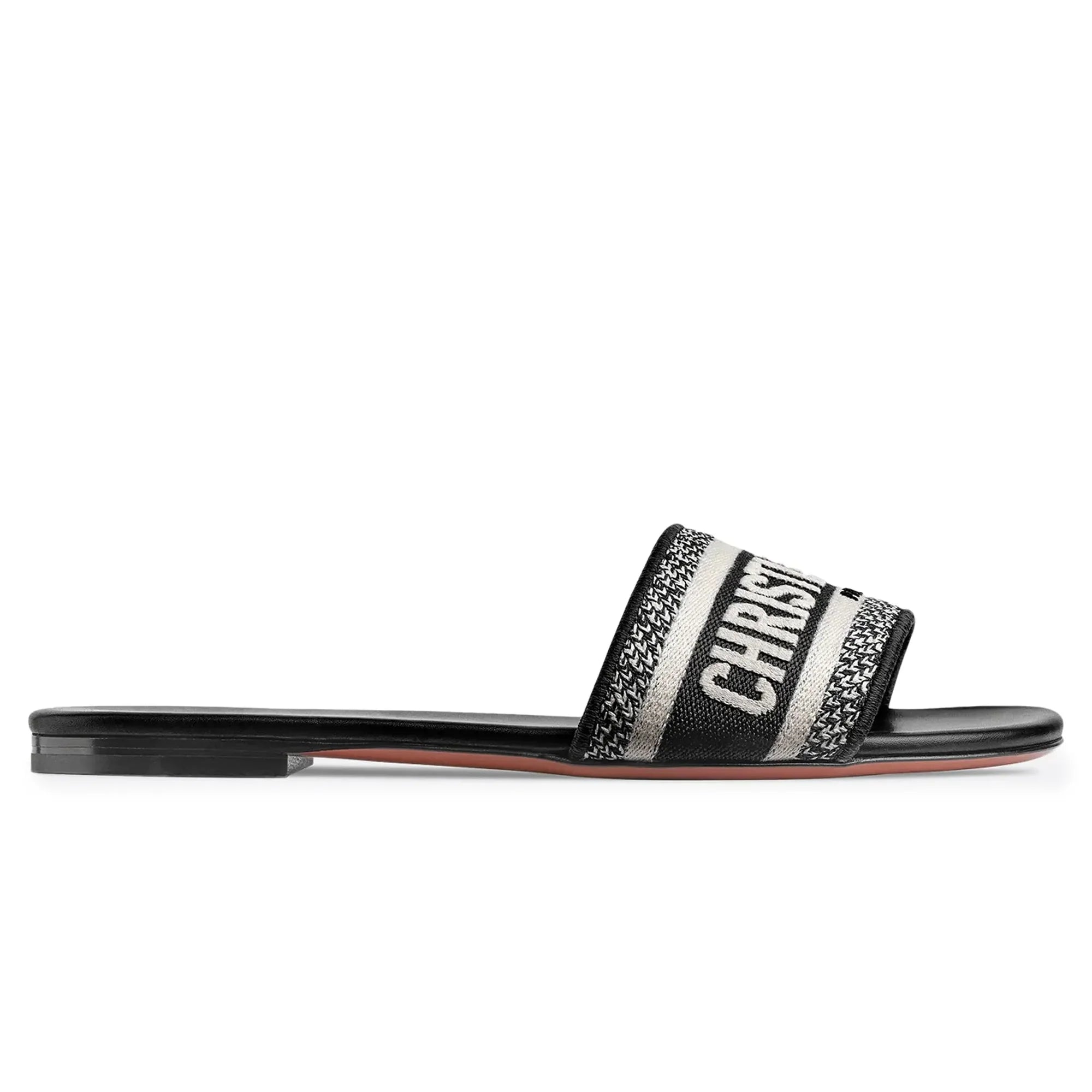 Dway Embroidered Cotton Black White Slides