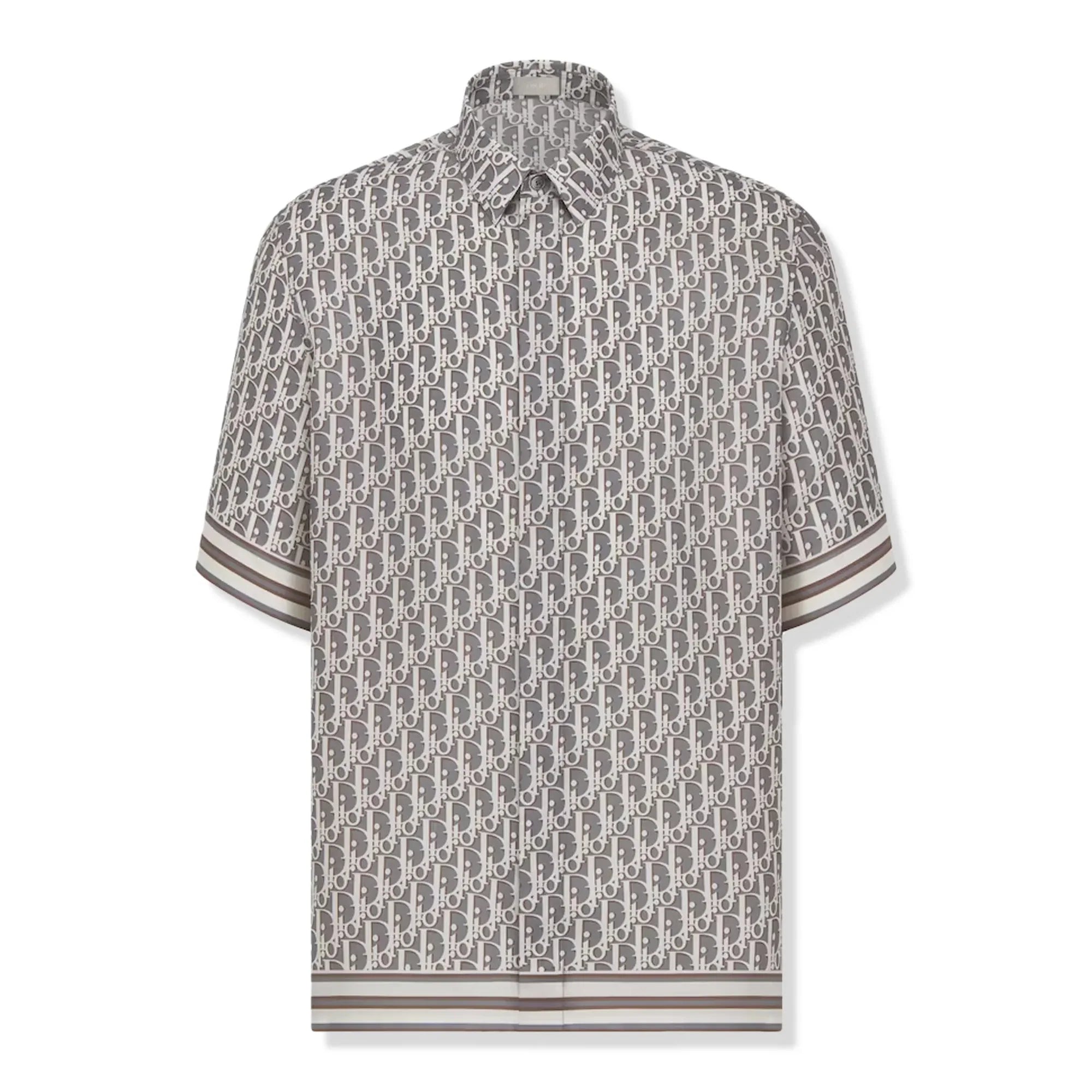 Oblique Short Sleeved Grey Silk Twill Shirt