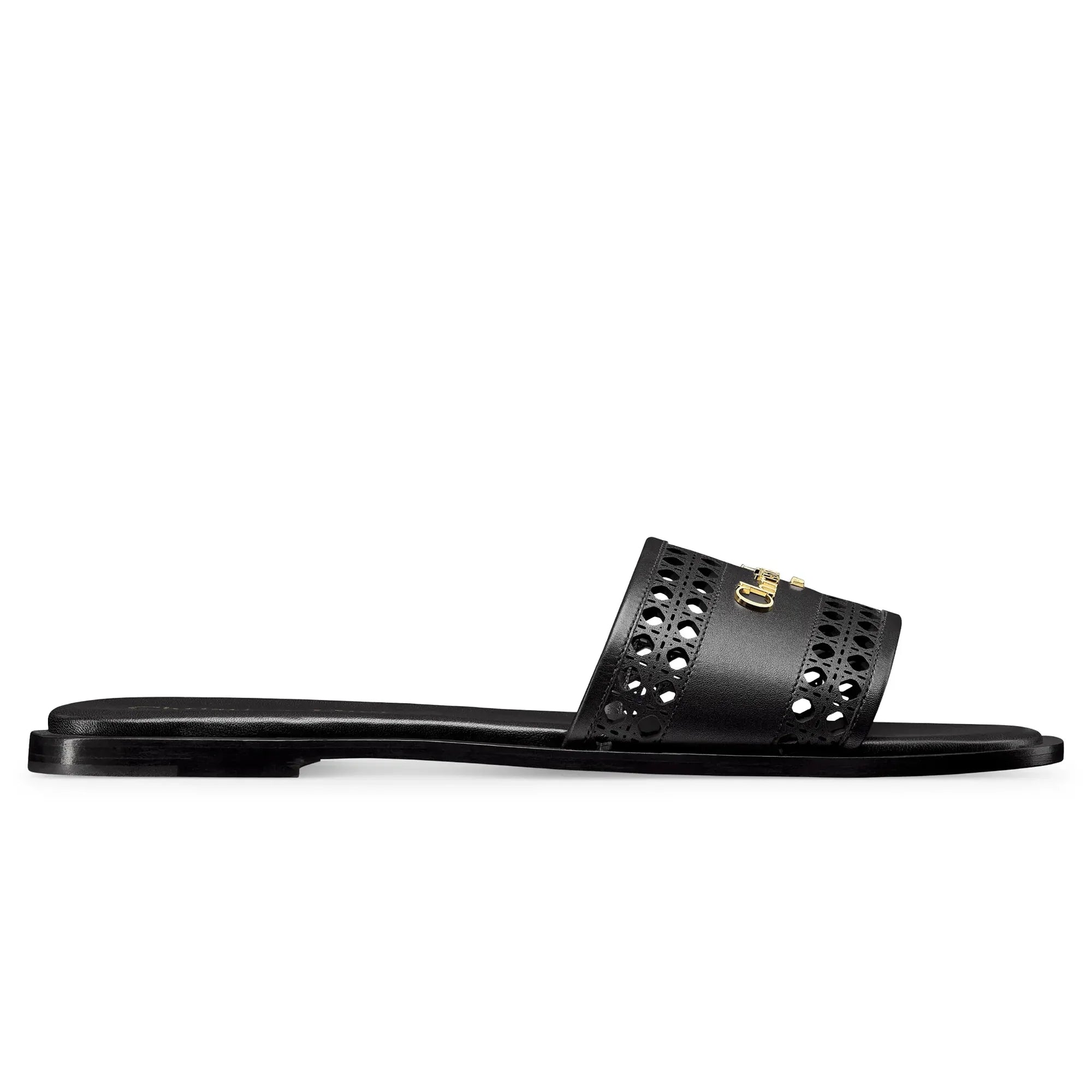 D-Lane Openwork Microcannage Motif Calfskin Black Slides