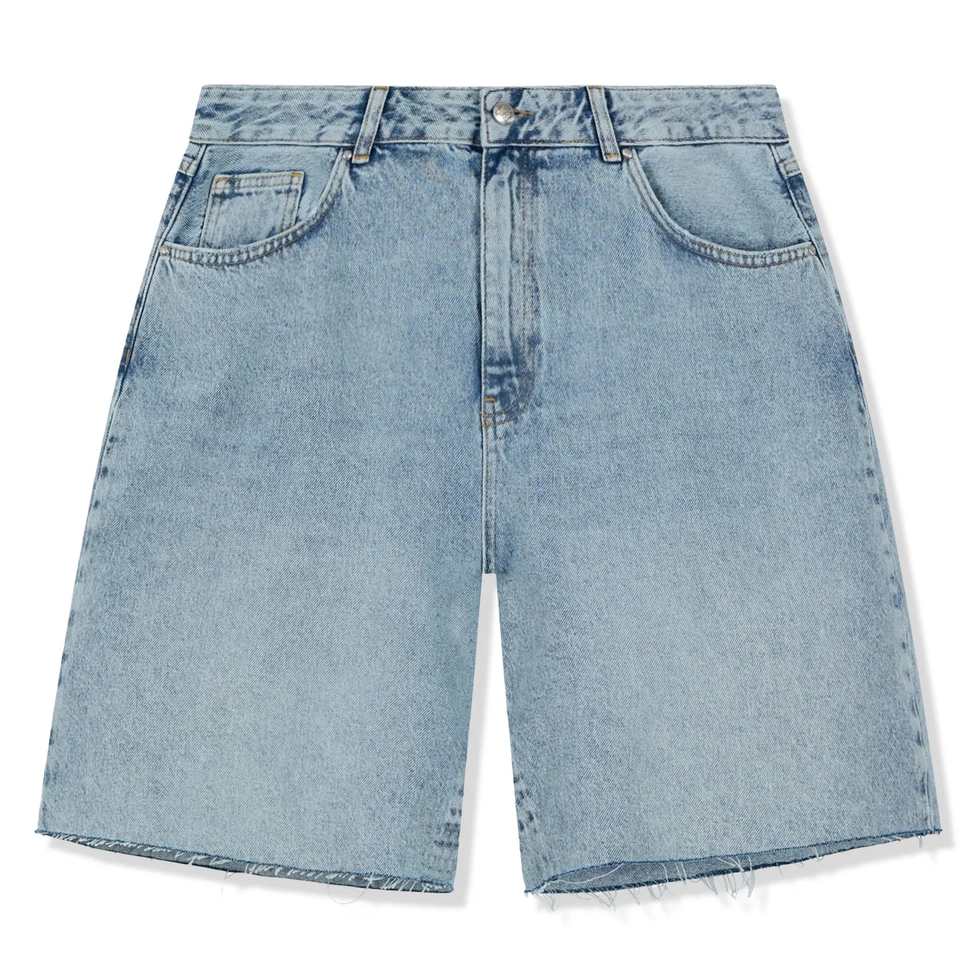 Raw Edge Mid Stone Wash Denim Shorts