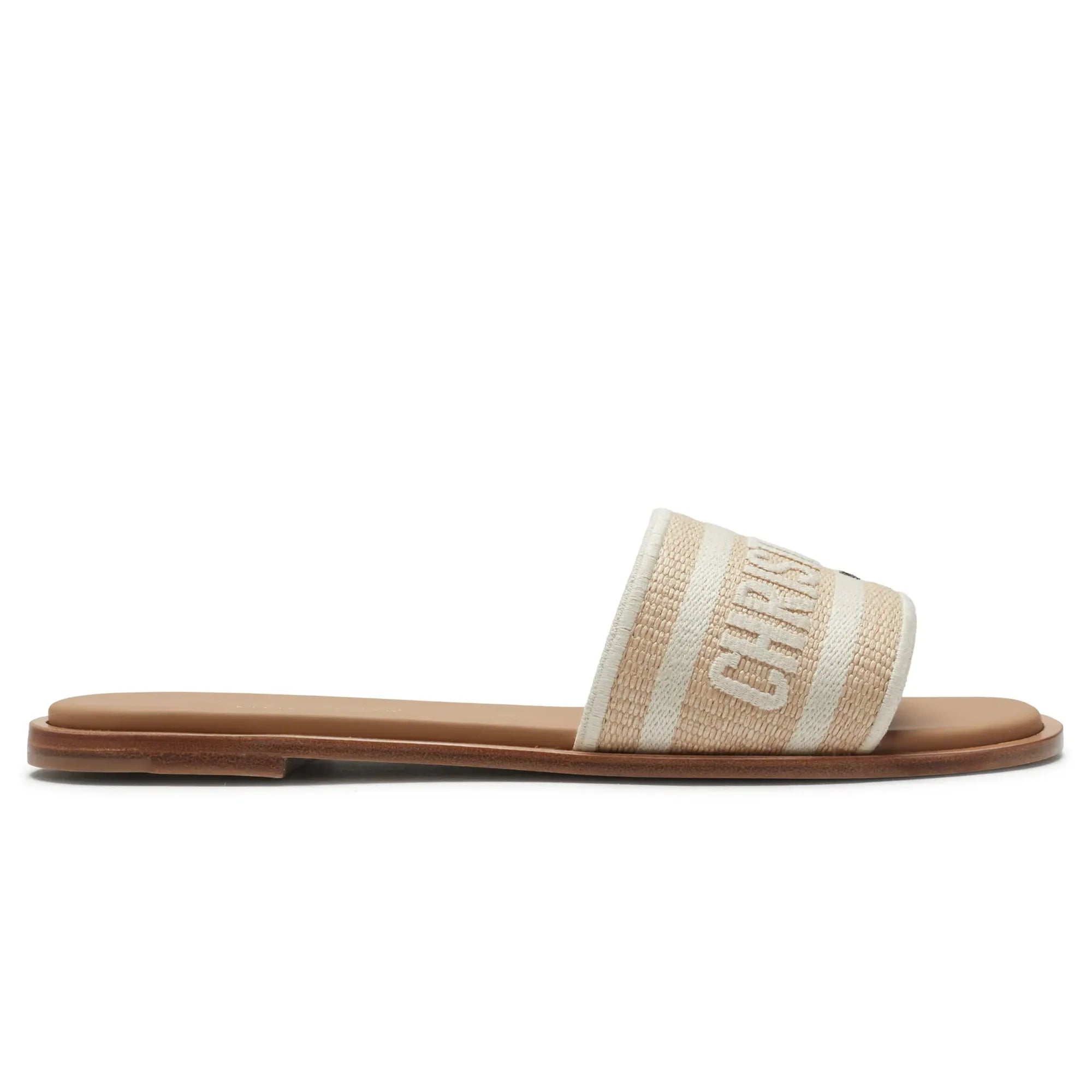 Dway Embroidered Cotton Beige Slides