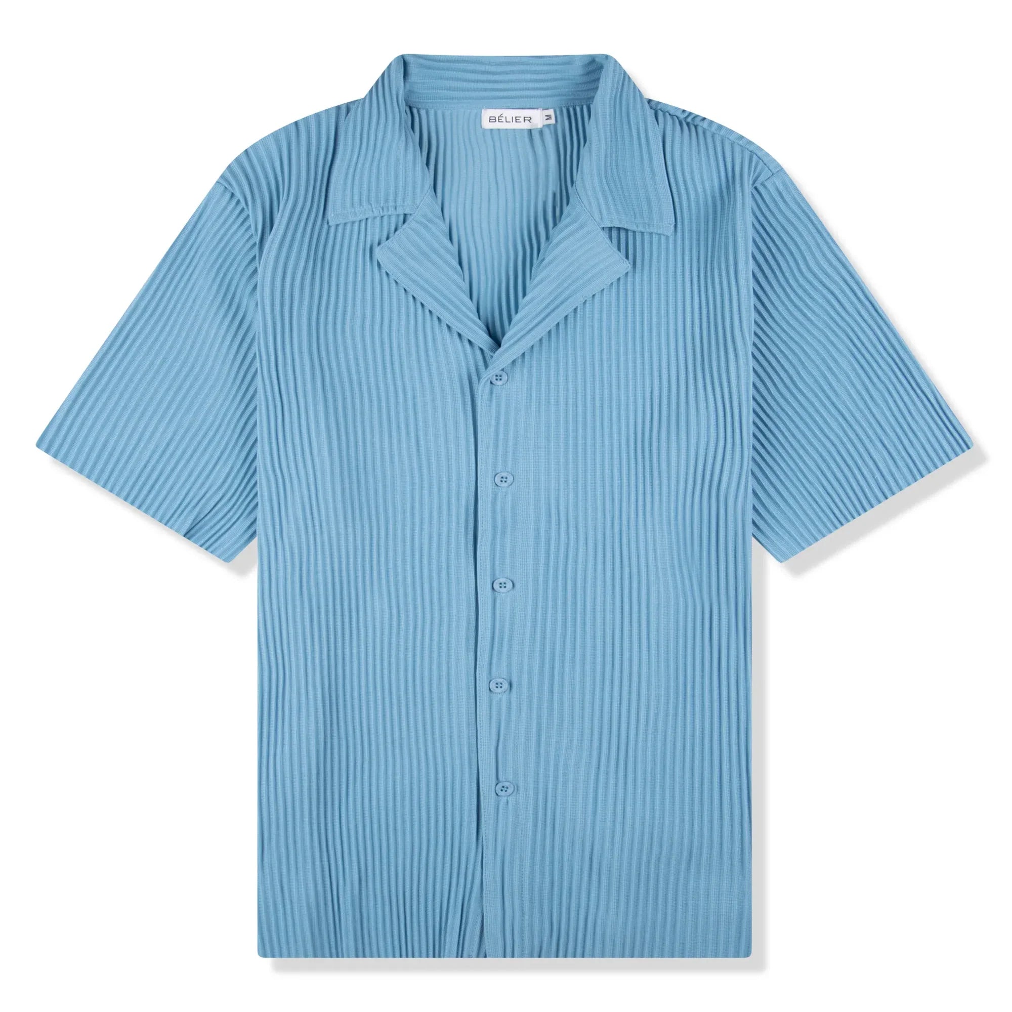 Pleated Short Sleeve Light Blue Resort Shirt