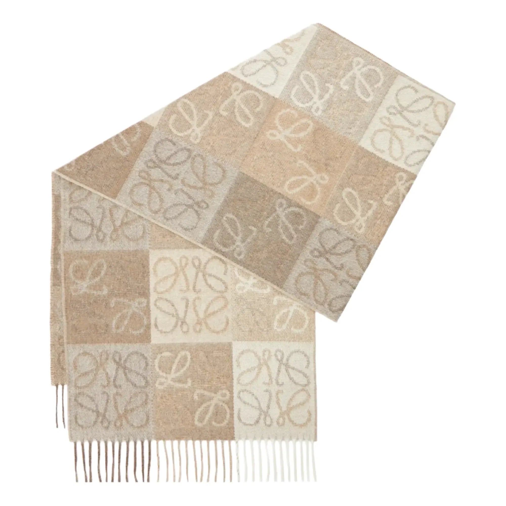 Wool and Cashmere White Beige Scarf