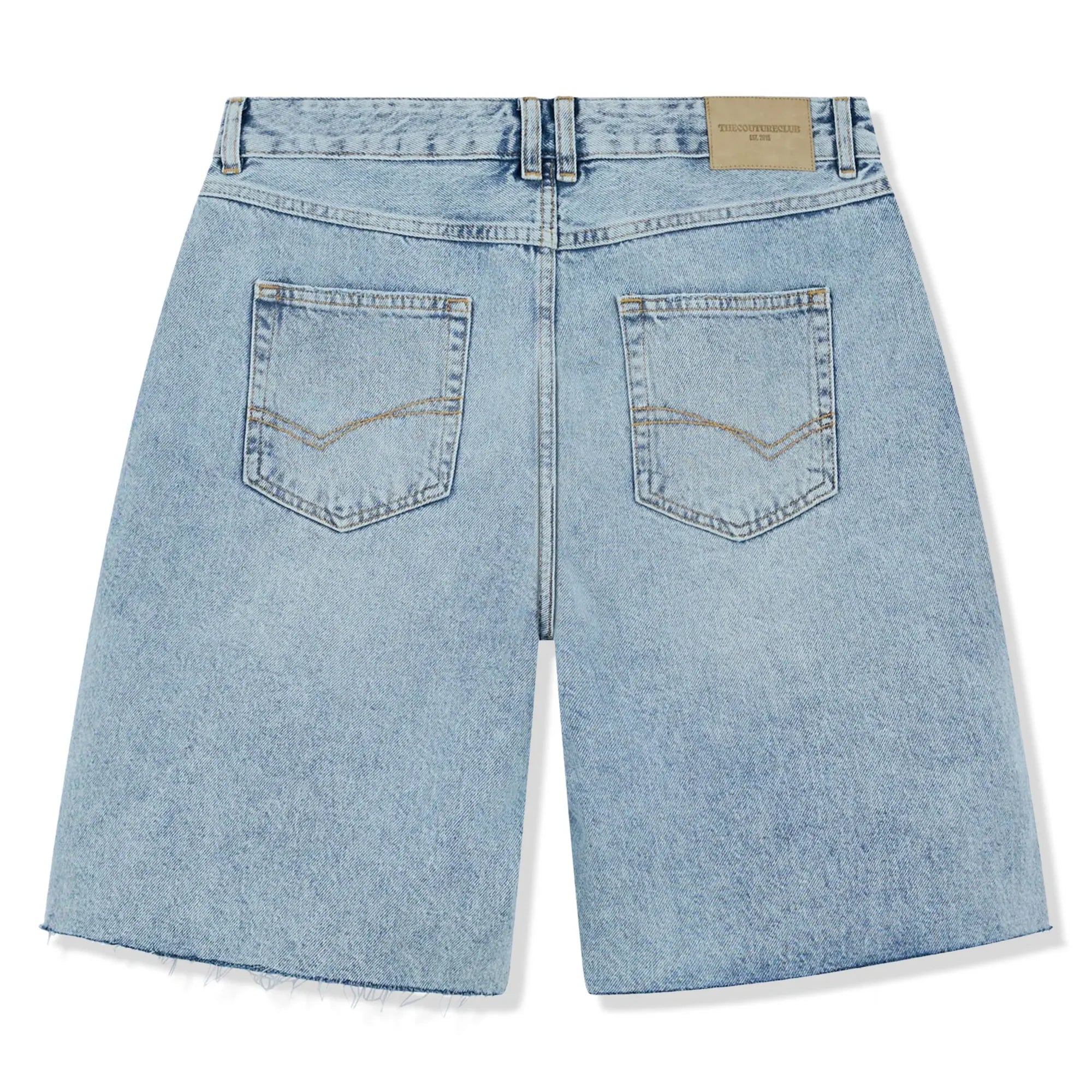 Raw Edge Mid Stone Wash Denim Shorts