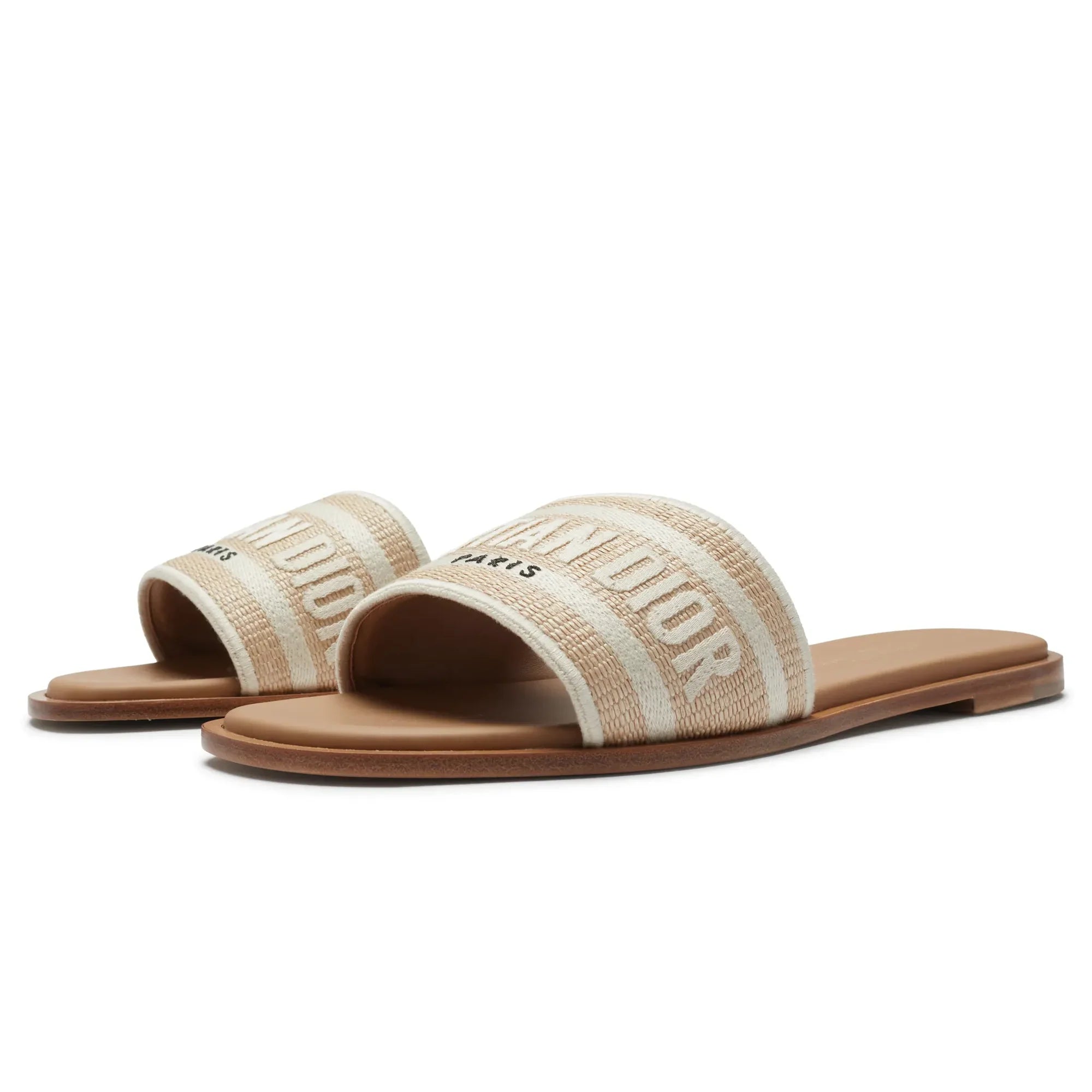 Dway Embroidered Cotton Beige Slides