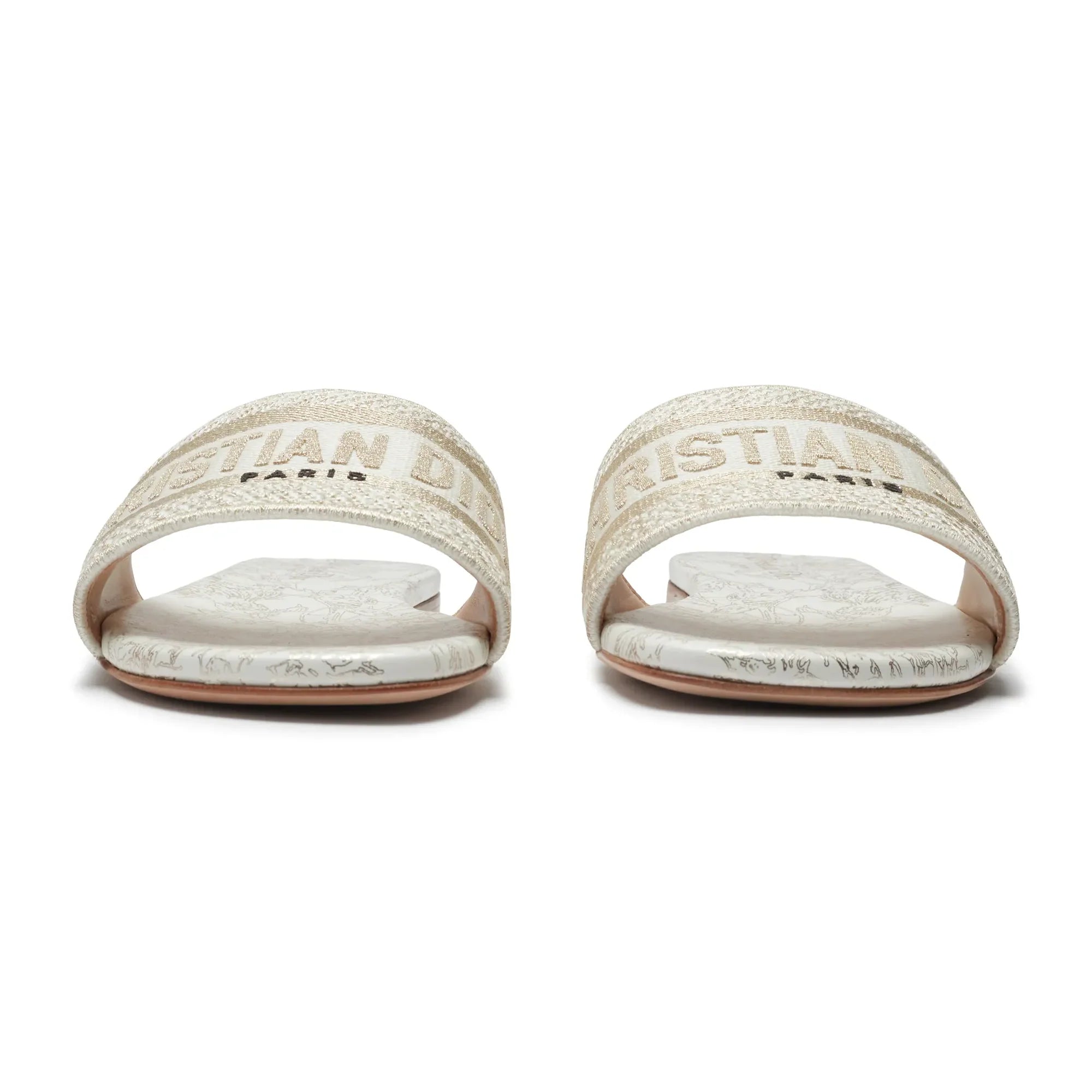 Dway Embroidered Cotton Gold White Slides