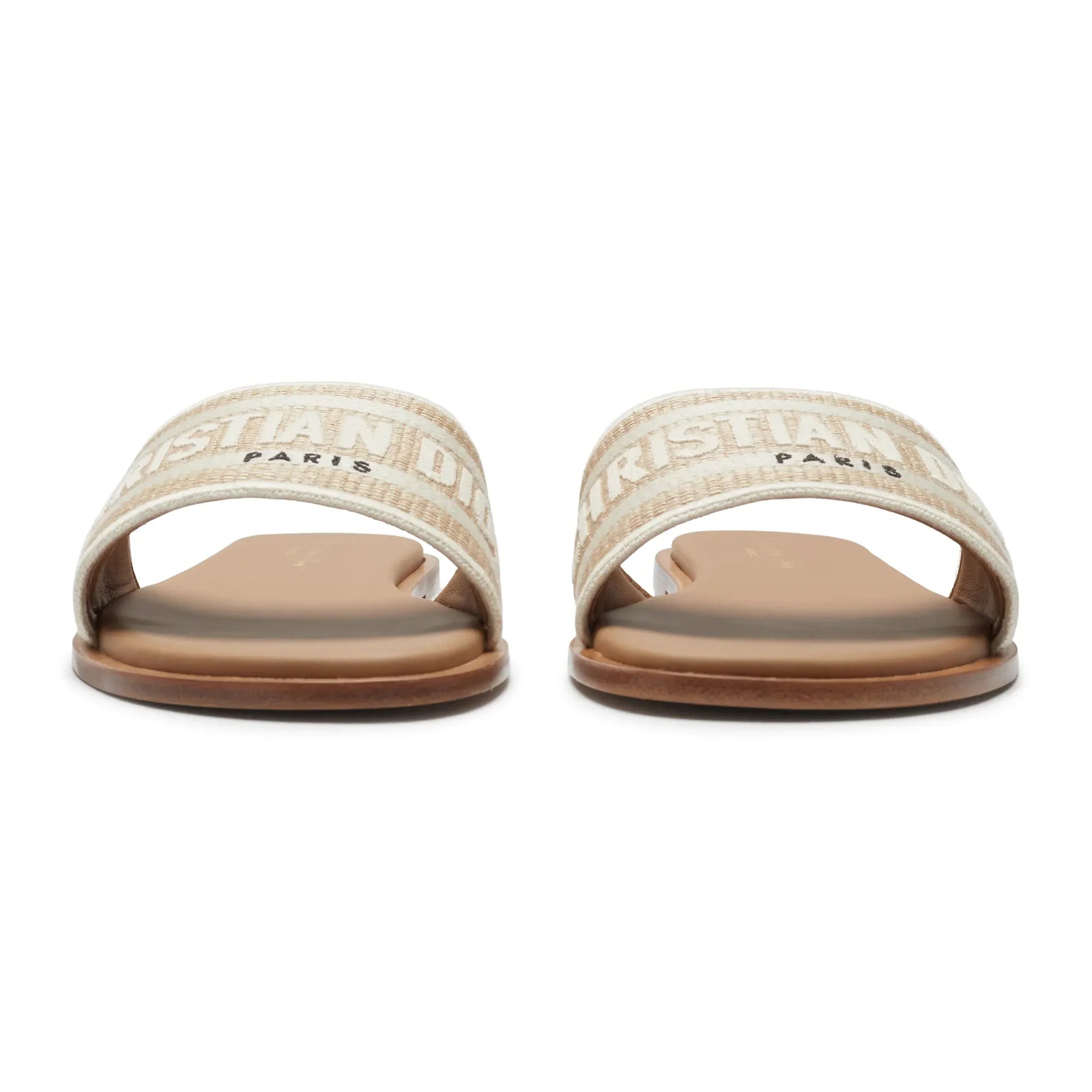 Dway Embroidered Cotton Beige Slides