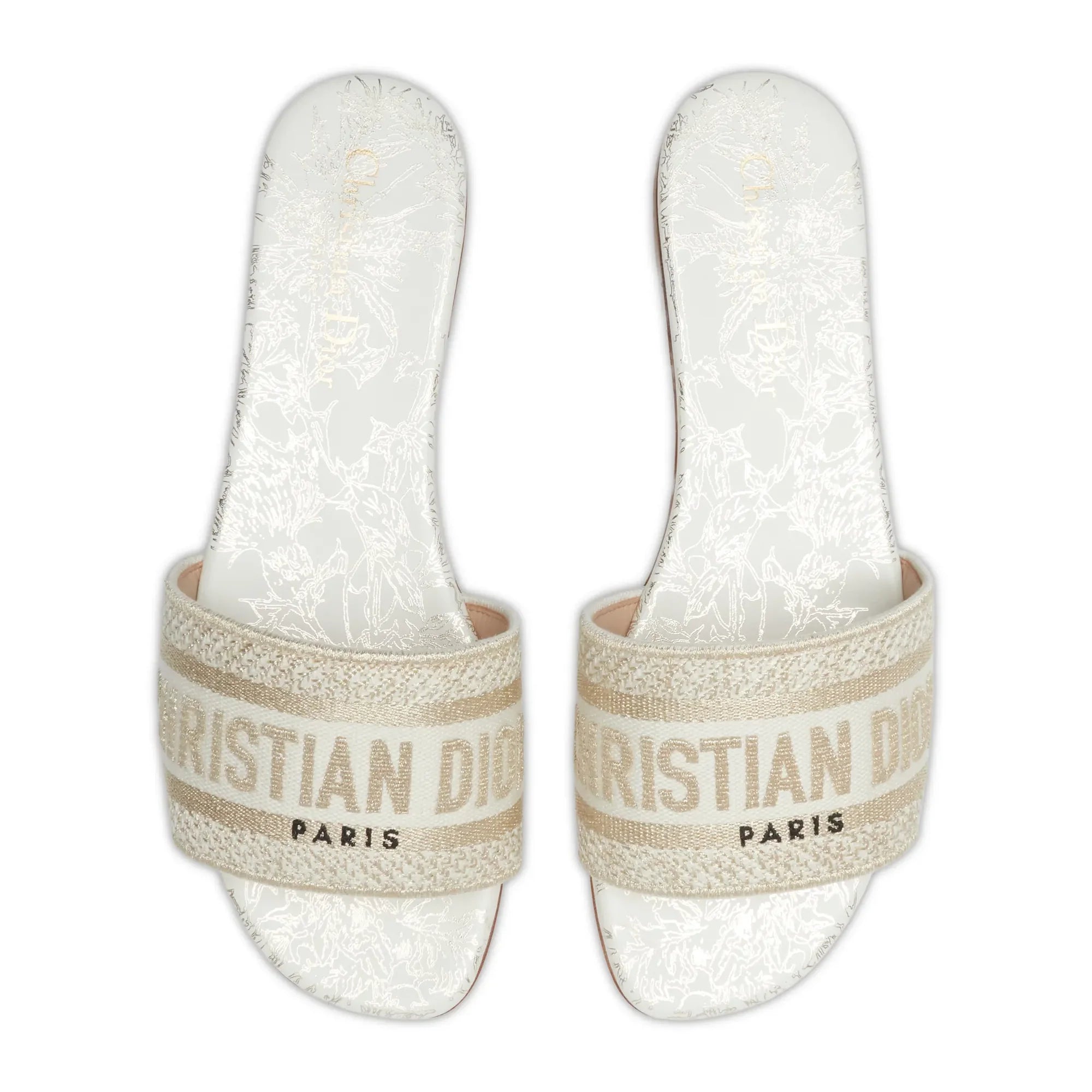 Dway Embroidered Cotton Gold White Slides