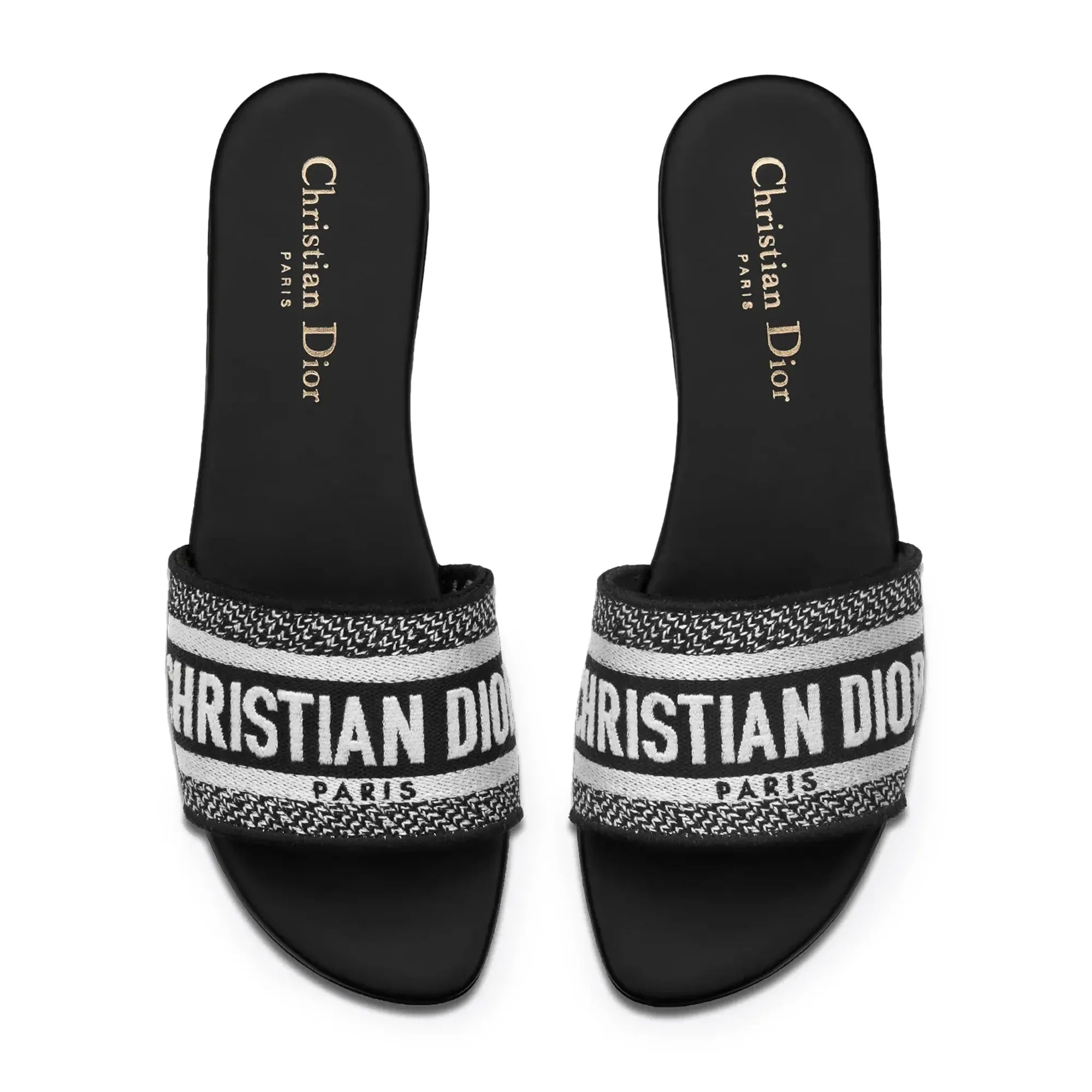 Dway Embroidered Cotton Black White Slides