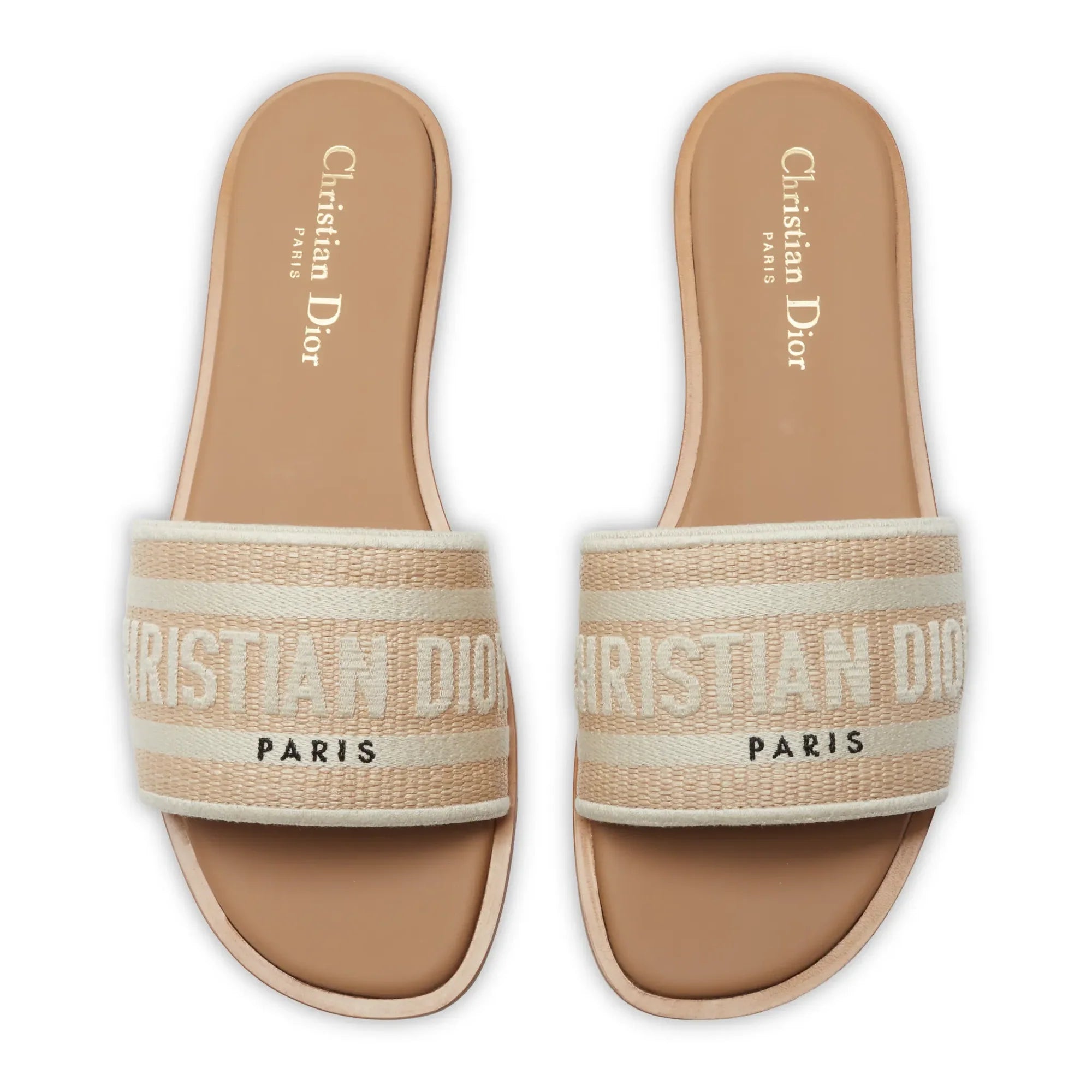 Dway Embroidered Cotton Beige Slides