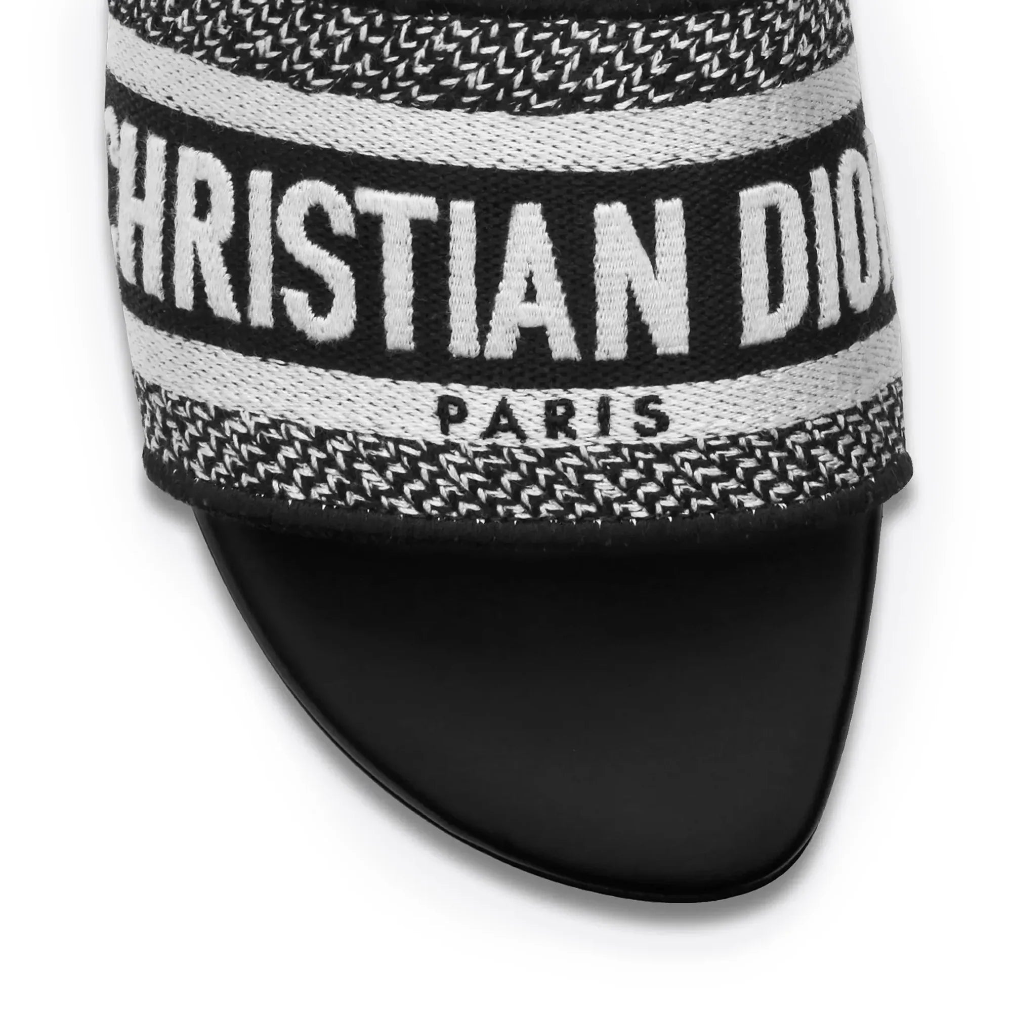Dway Embroidered Cotton Black White Slides